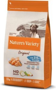 Nature's Variety Original No Grain, Pienso para Perros Adultos Pequeños, Sin cereales, con Salmón sin espinas, 1,5kg