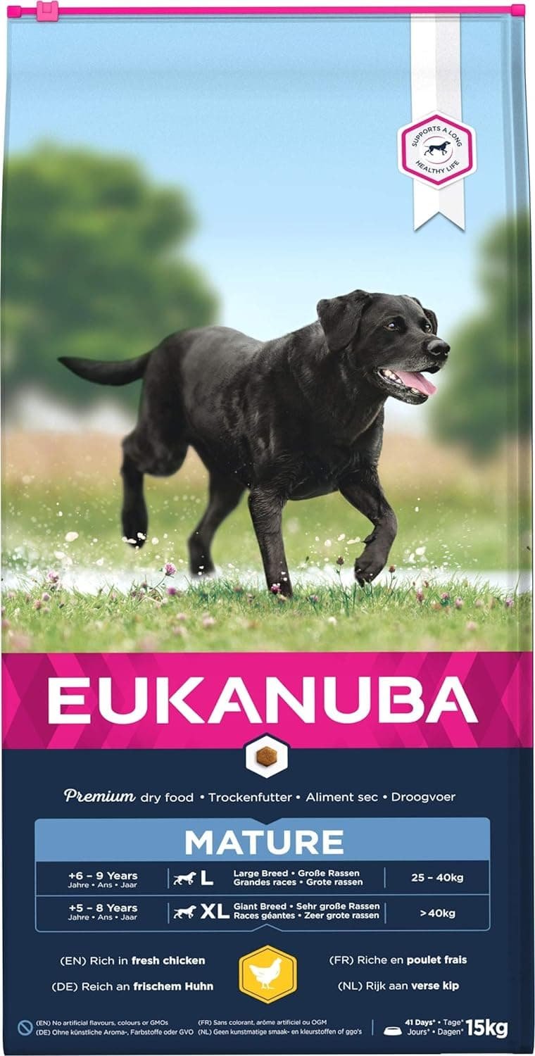 EUKANUBA Alimento seco para perros maduros de raza grande, rico en pollo fresco 15 kg