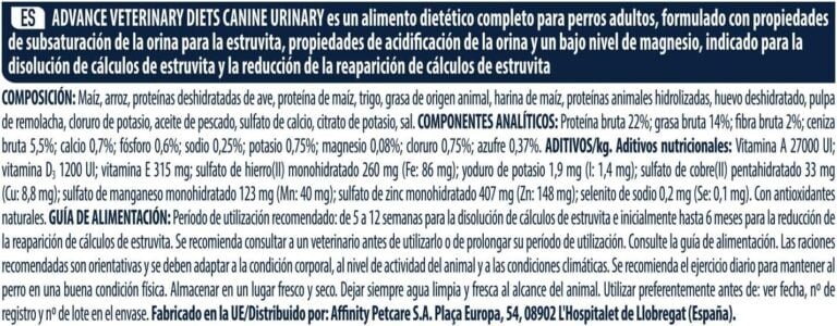 Advance Veterinary Diets Urinary, Pienso para Perros con Problemas en el tracto urinario, 12kg