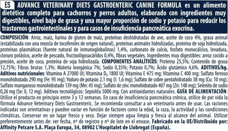 Advance Veterinary Diets Gastroenteric, Pienso para Perros con Trastornos gastrointestinales, 3kg