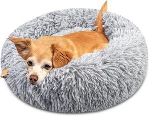 Brevanza Cama Perro CóModo Y CáLida, Felpa Camas para Gatos Invierno, Cojin Redonda Perro Antideslizante, Cojines Suave Lavable, para Gato Y Perros Medianos PequeñOs, (Diameter:50cm, Gris)