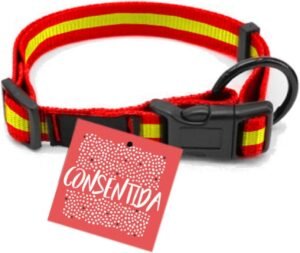 Collar para Perros Pequeños T1 - 20 - 35 x 1 cm - Fabricado en Nylon - Diseño Bandera de España - Talla S - Muy Resistente y Confortable - Accesorios para Perros - Consentida