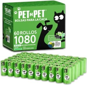 PET N PET Bolsa de basura y caca para perros Bolsas de base biológica con certificación del USDA al 38% 1080 Unidades 60 Rollos 9x13 pulgadas, sin perfume