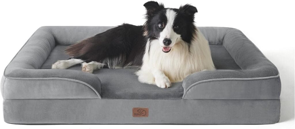 Bedsure Sofá Perro Ortopédica Grande - Cama Perro Desenfundable y Lavable, Colchon Perro con Forro Impermeable y Espuma Viscoelastica, Gris, L