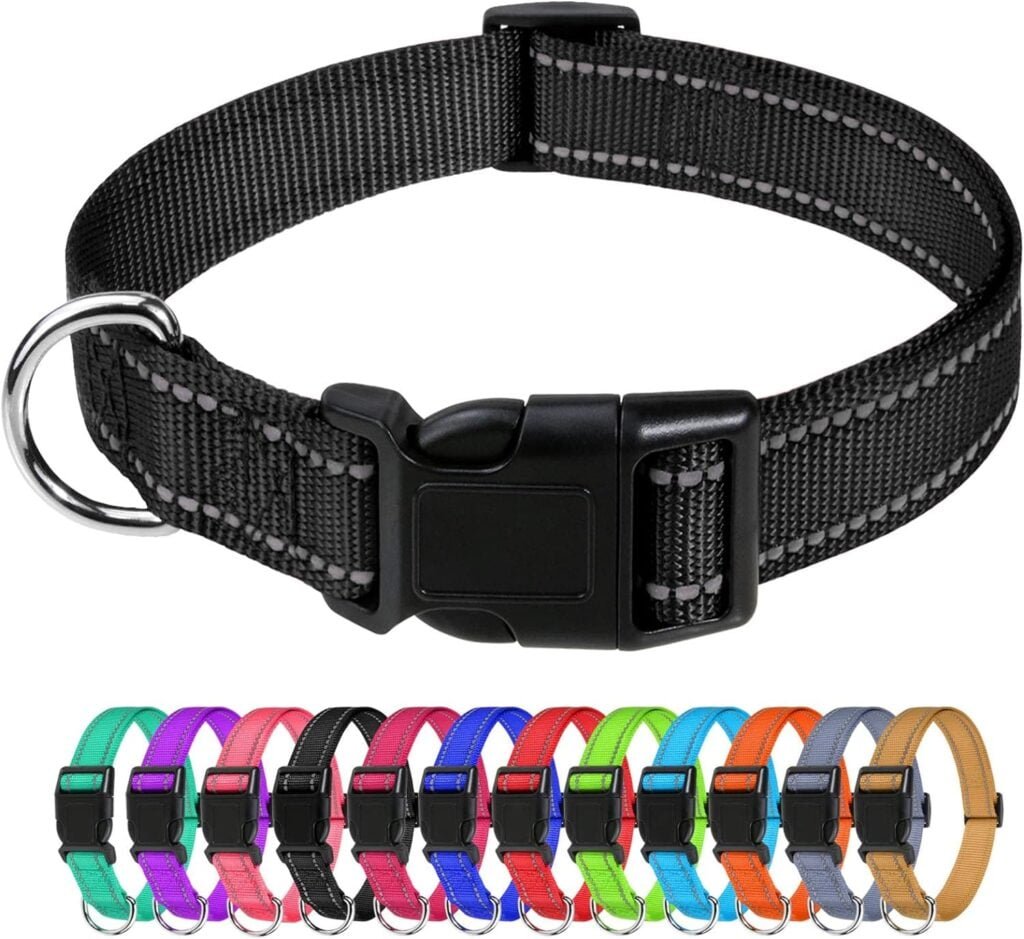 TagME Collar Perro Ajustable,Collar Nylon Reflectante,para Caminar Correr Entrenamiento,para Perros Grandes,Negro,2.5cm De Ancho