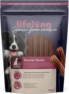 Marca Amazon - Lifelong Palitos dentales sin cereales para perros de razas medianas y grandes, Pollo, 180g, Paquete de 6