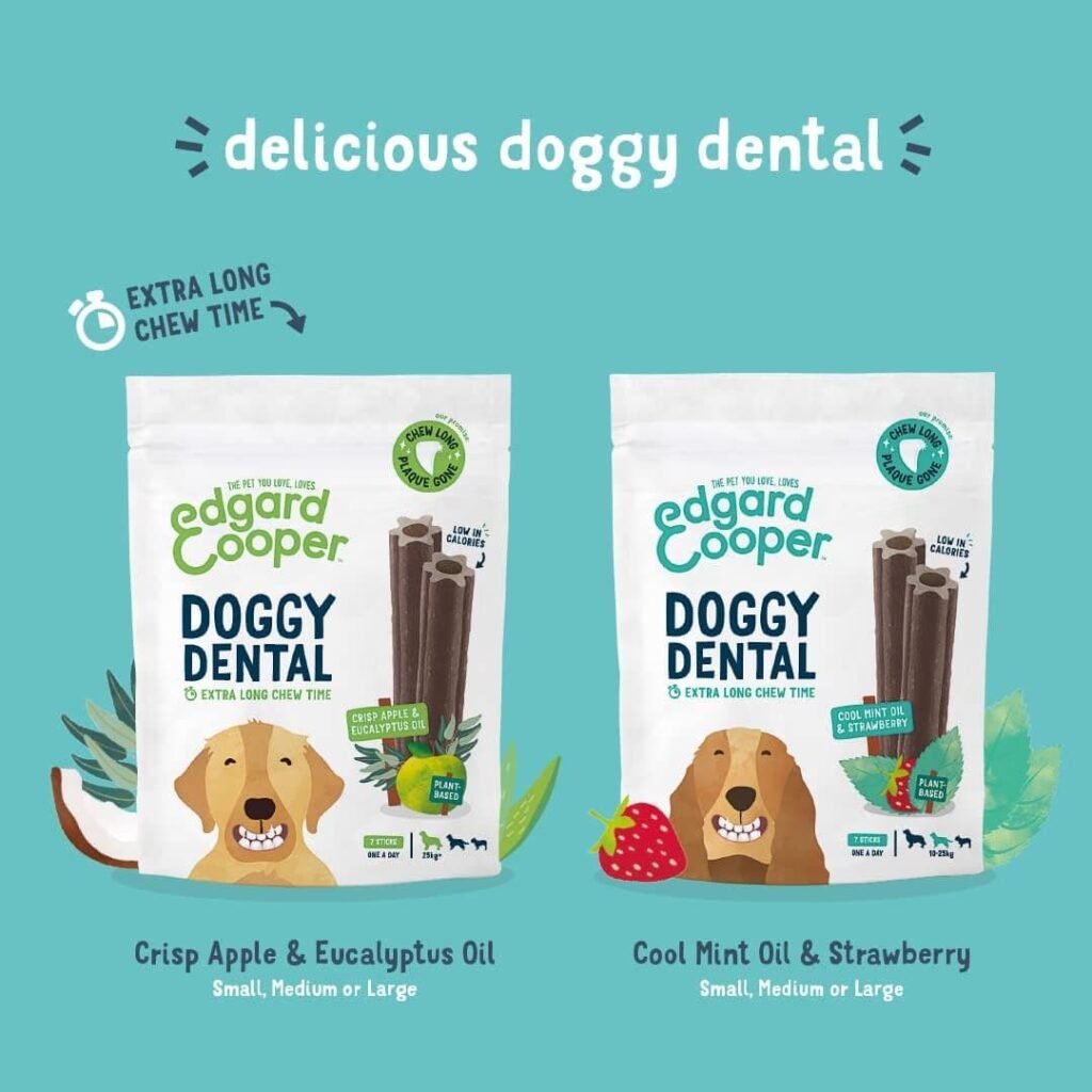 Edgard & Cooper Dental Stick para Perros Medios 56 Barritas para la Higiene Oral Premios Natural Sin Cereales 7 Sticks x 8 Menta & Freza, Higiene Dental, Bajo en Calorías, Aliento Fresco