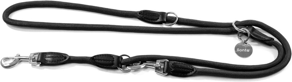 lionto Correa Regulable para Perros Correa Regulable Multiusos Correa Doble Correa de Manos Libres Longitud 200 cm, Negro