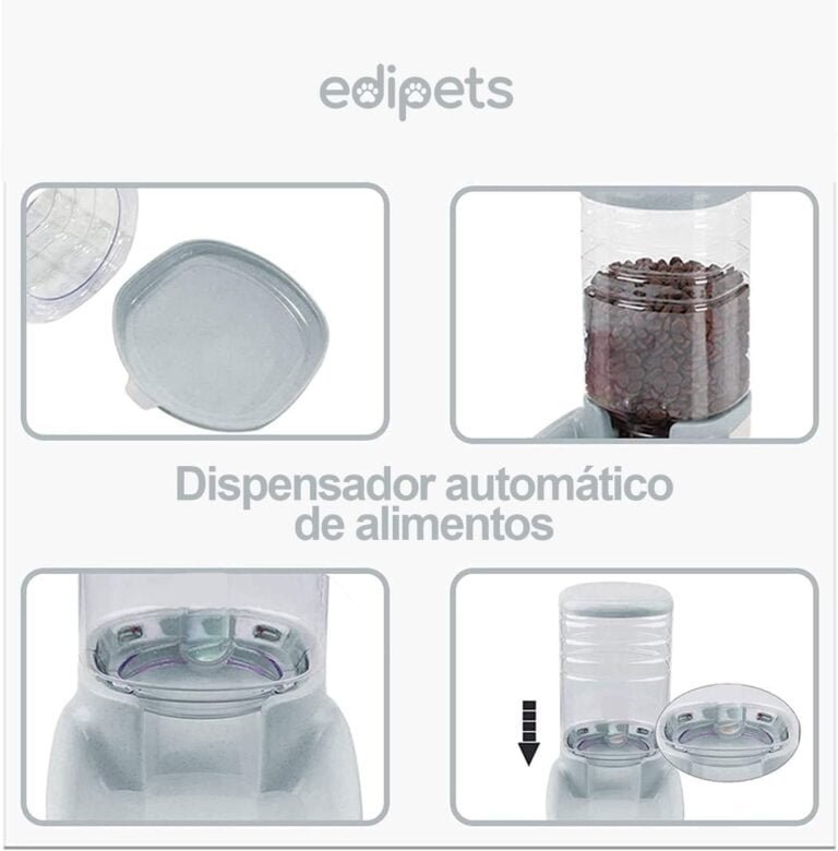 Edipets, Dispensador para Gatos y Perros, Comida y Agua, Pack 2 Unidades, Automático, 3.8 L c/u, Comedero, Alimentador y Bebedero para Mascotas (Gris)