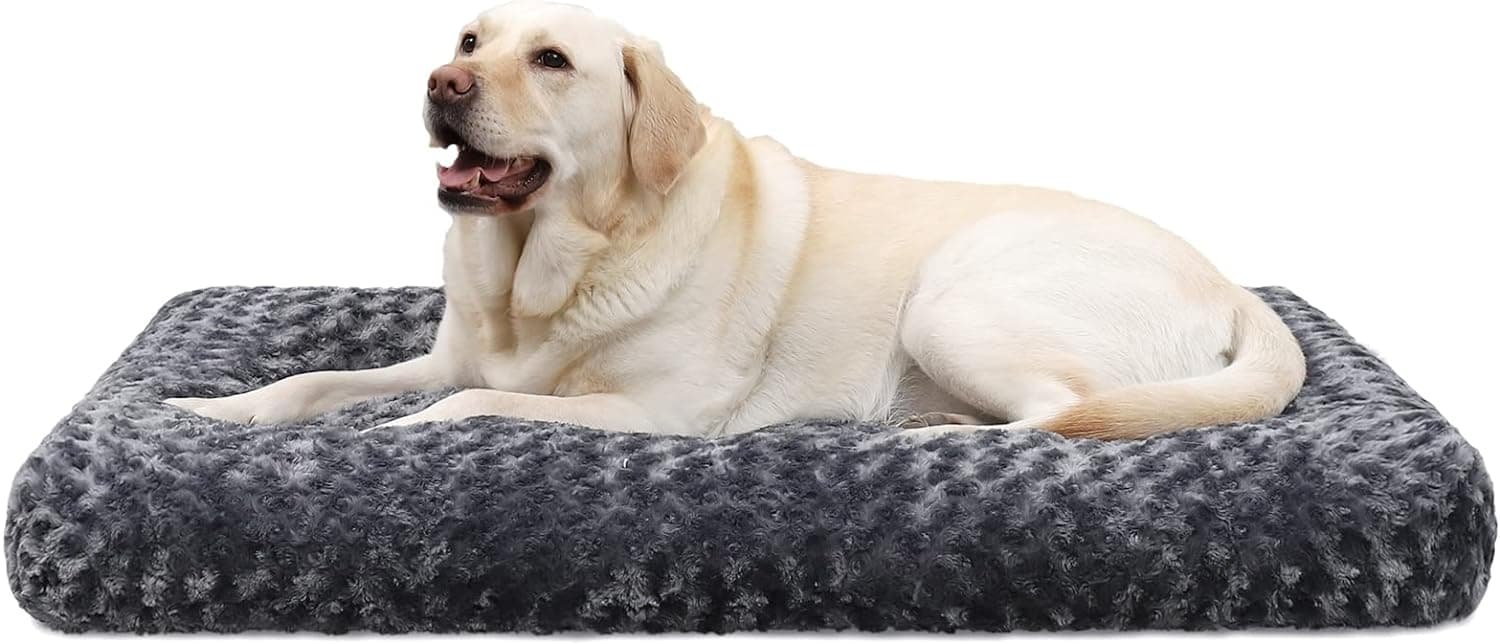 KSIIA Cama para Perro Grande, 90x60cm, Camas Antiestres Perro L, Colchon Cojín Perro Grande, Colchoneta Perro Lavable a Máquina, Fondo Antideslizante Dog Bed, Gris Oscuro