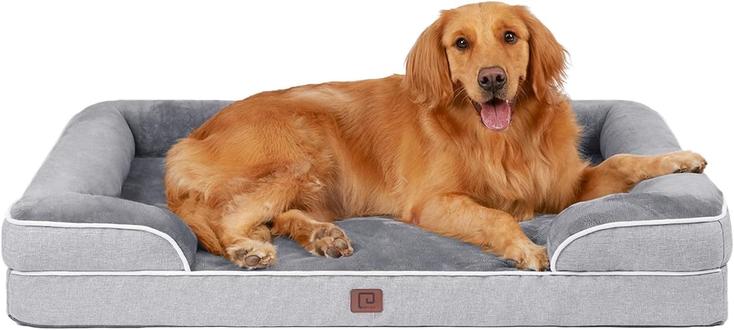 EHEYCIGA Cama Perro Extra Grande 112x81x16cm, Colchon Perro Impermeable Lavable con Espuma Viscoelástica, Sofá Perro Ortopedica Desmontable, Gris