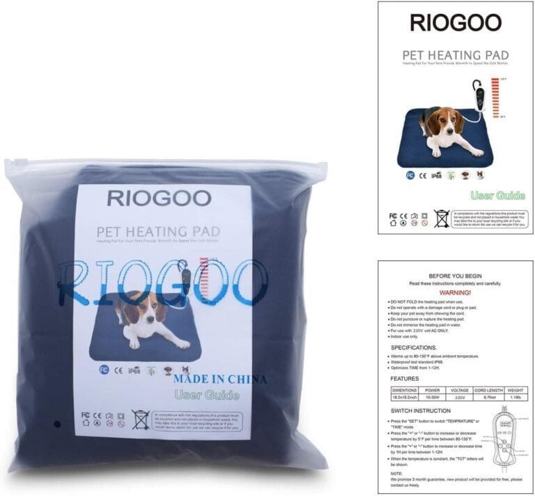 RIOGOO Almohadilla térmica Mascotas, Almohadilla eléctrica para Perros y Gatos Alfombrilla de Calentamiento Interior con Apagado automático 45x 45cm (18x18in)