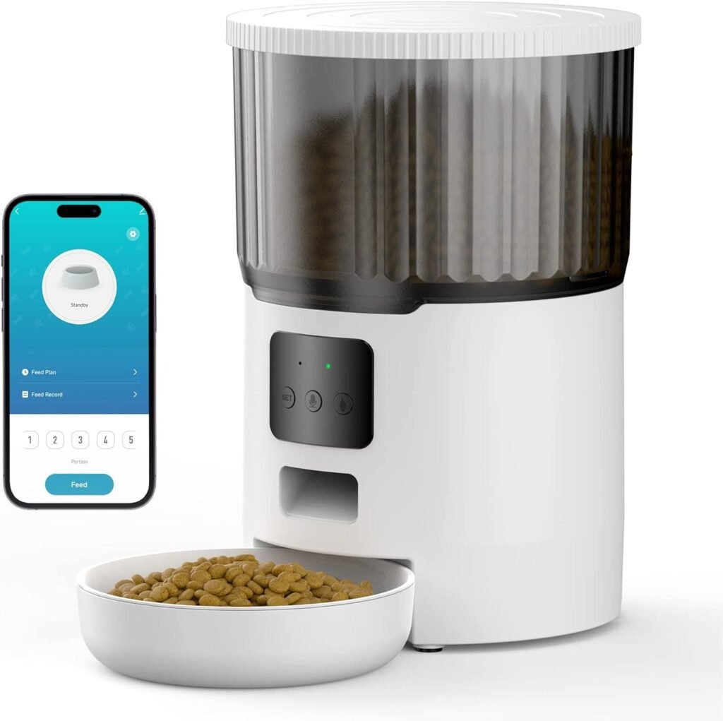 UIOOQ Comedero Gato Automatico WiFi, 4L Dispensador Comida para Perro/Gato con Grabación 10s,Programa Personalizado de Alimentación Automática,10Comidas Diarias,Tapa de Cierre Giratoria,Blanco