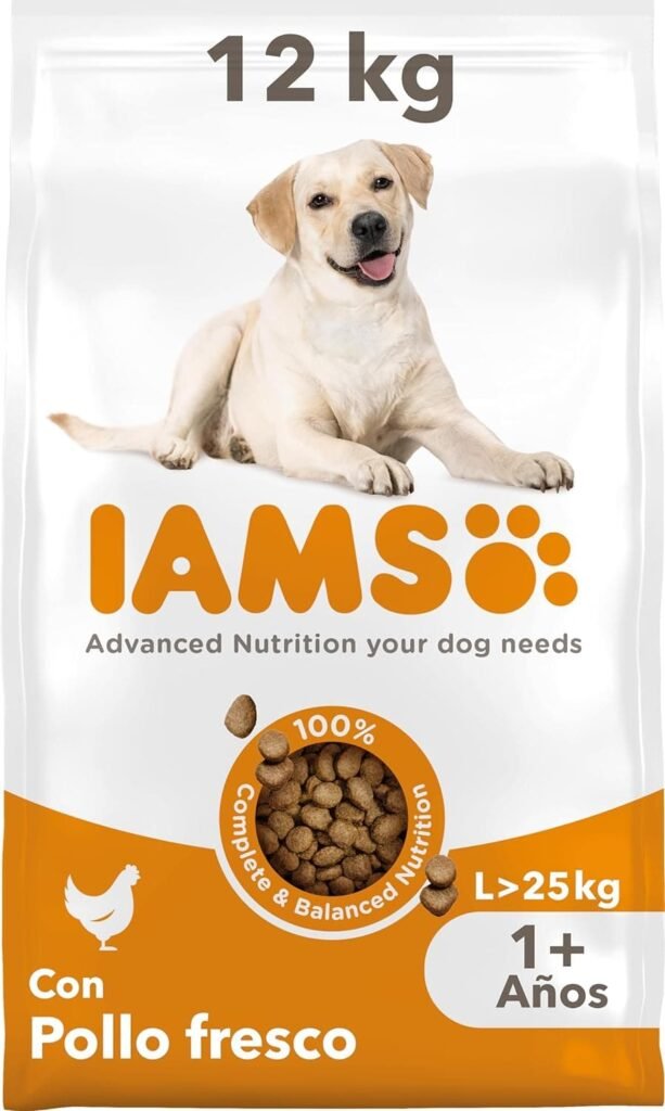 IAMS for Vitality Alimento seco para perros adultos (1-6 años) de raza grande con pollo fresco, 12 kg