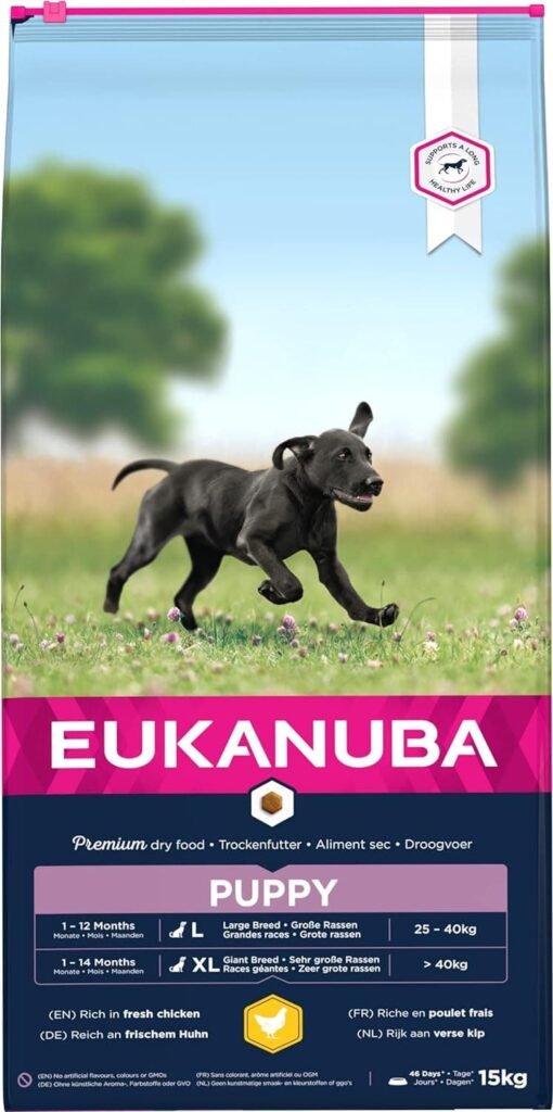 Eukanuba Alimento seco para cachorros de raza grande, rico en pollo fresco 15 kg