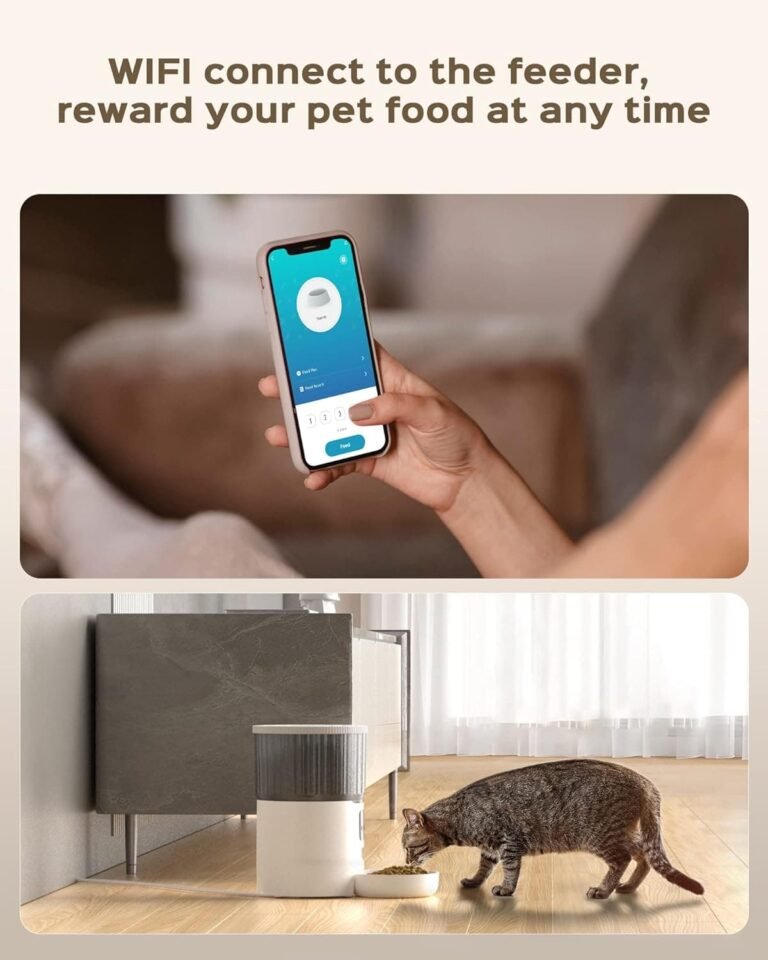 UIOOQ Comedero Gato Automatico WiFi, 4L Dispensador Comida para Perro/Gato con Grabación 10s,Programa Personalizado de Alimentación Automática,10Comidas Diarias,Tapa de Cierre Giratoria,Blanco