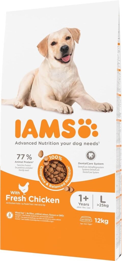 IAMS for Vitality Alimento seco para perros adultos (1-6 años) de raza grande con pollo fresco, 12 kg