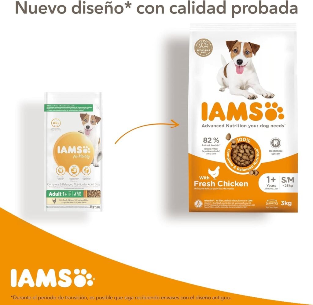 IAMS for Vitality Alimento seco para perros adultos (1-6 años) de raza grande con pollo fresco, 12 kg