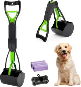 Recogedor de Dientes de Mango Largo para Mascotas, Plegable, 60,96 cm, portátil, sólido dentado, para Limpieza de Arenas, Utensilios de Limpieza para Gatos y Perros al Aire Libre/Interior (Verde)