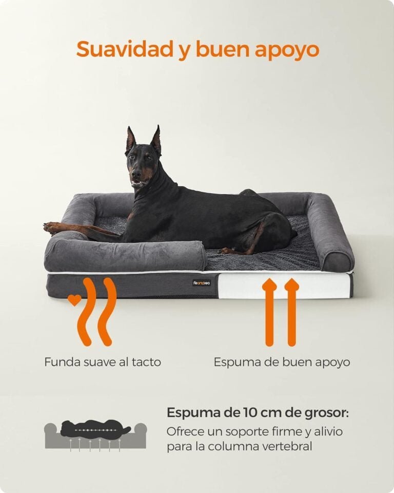 Feandrea Cama Ortopédica para Perros, Sofá, Cama para Mascotas, Acolchado Suave, Bordes Elevados, Funda Extraíble y Lavable, 120 x 85 x 20 cm, Antideslizante, Gris Osucro PGW078G01