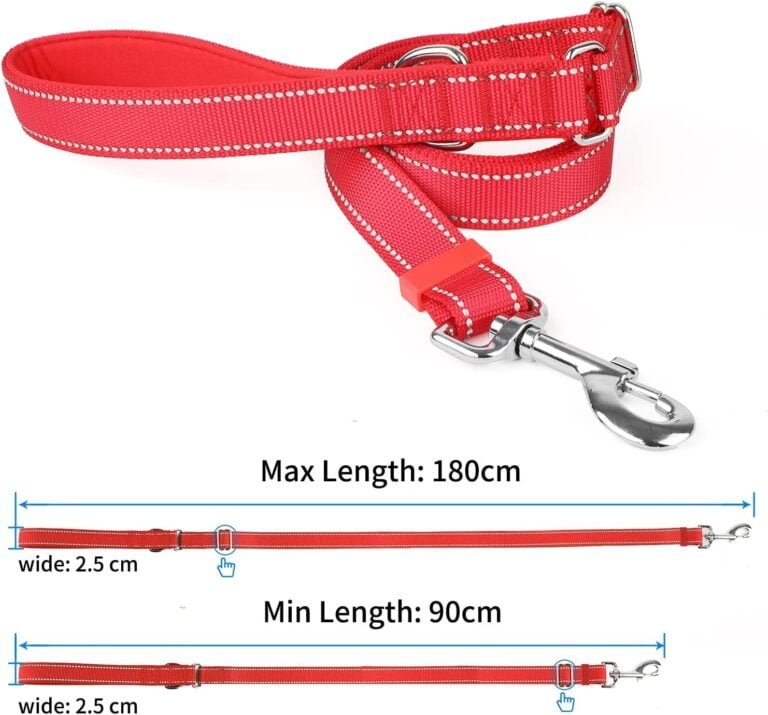 Juego de Collar y Correa para Perro, Collares Reflectantes de Neopreno Suave con Correa Ajustable de 1,8 M con Mango Acolchado y Etiqueta para Perros PequeñOs, Medianos y Grandes, Rojo-S