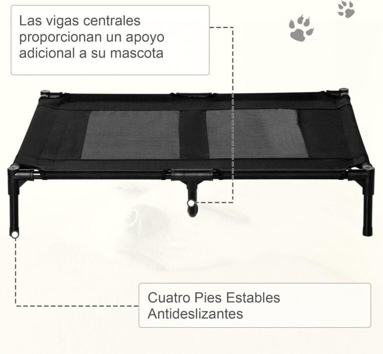 PawHut Cama Elevada para Perros Gatos Portátil Cama para Mascotas con Zona de Malla Transpirable y Tela Oxford para Interior Exterior 92x76x18 cm Negro