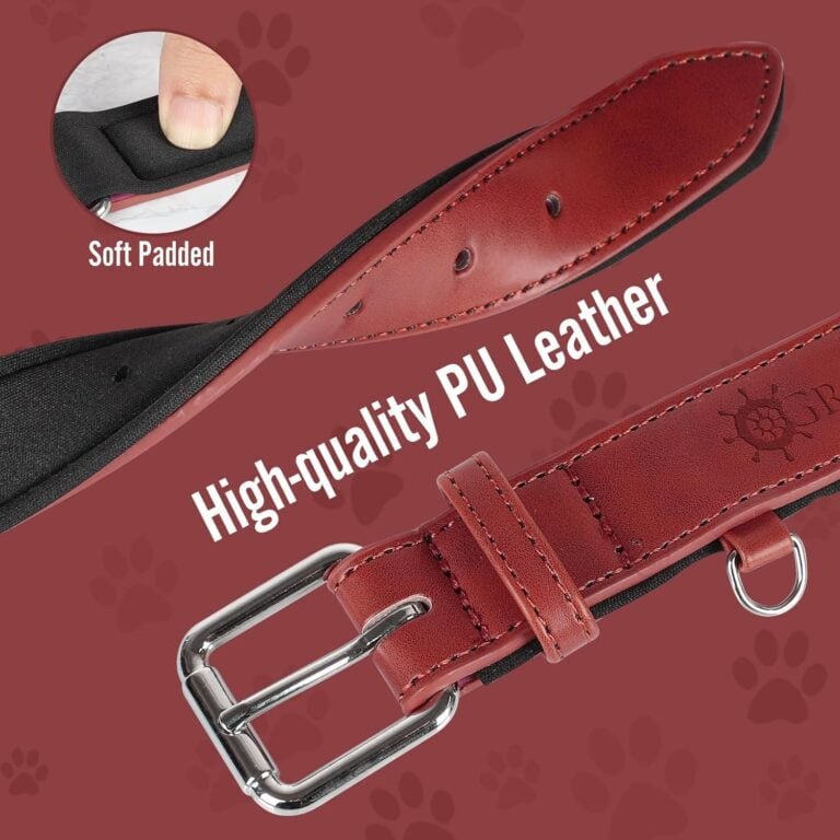 Grand Line Collar de Perro de Cuero, Collare Ancho y Grueso con Suave Acolchado，Collare de Perro en Piel Ajustables Resistentes para Perros Pequeños, Medianos, Grandes (Roja, S)