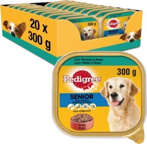 Pedigree Comida Húmeda para Perros Senior, Sabor Ternera y Aves en Paté (Pack de 20 Tarrinas x 300g)