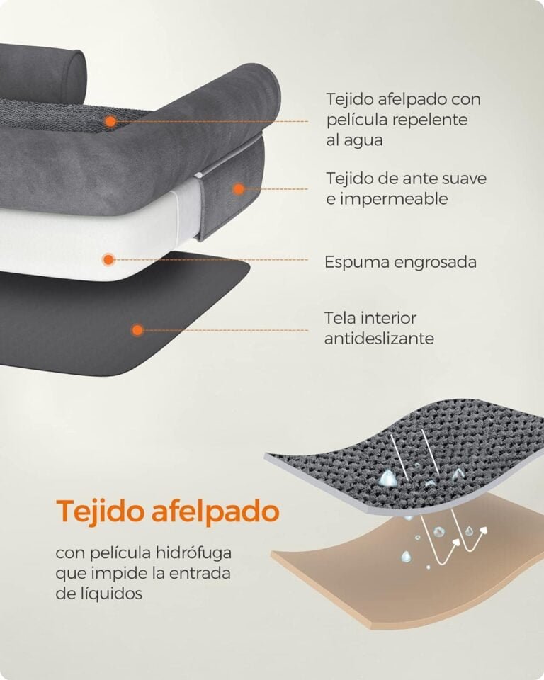 Feandrea Cama Ortopédica para Perros, Sofá, Cama para Mascotas, Acolchado Suave, Bordes Elevados, Funda Extraíble y Lavable, 120 x 85 x 20 cm, Antideslizante, Gris Osucro PGW078G01