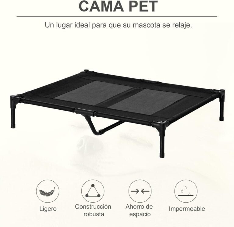 PawHut Cama Elevada para Perros Gatos Portátil Cama para Mascotas con Zona de Malla Transpirable y Tela Oxford para Interior Exterior 92x76x18 cm Negro