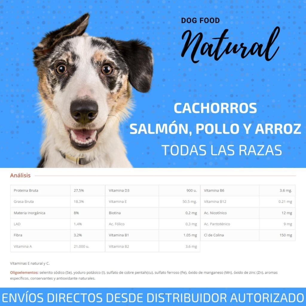 Natural Dog Food Cachorros, Pienso para Cachorros, Salmón Pollo Arroz para Cachorros, pienso Premium Cachorros, Alimento seco para Cachorros y Madres, Puppy (15 KG.)