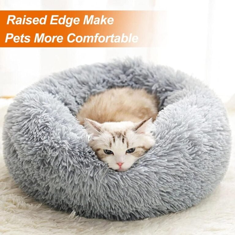 Brevanza Cama Perro CóModo Y CáLida, Felpa Camas para Gatos Invierno, Cojin Redonda Perro Antideslizante, Cojines Suave Lavable, para Gato Y Perros Medianos PequeñOs, (Diameter:50cm, Gris)