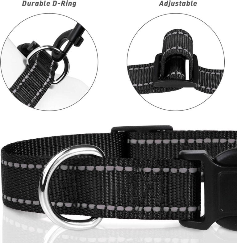 TagME Collar Perro Ajustable,Collar Nylon Reflectante,para Caminar Correr Entrenamiento,para Perros Grandes,Negro,2.5cm De Ancho