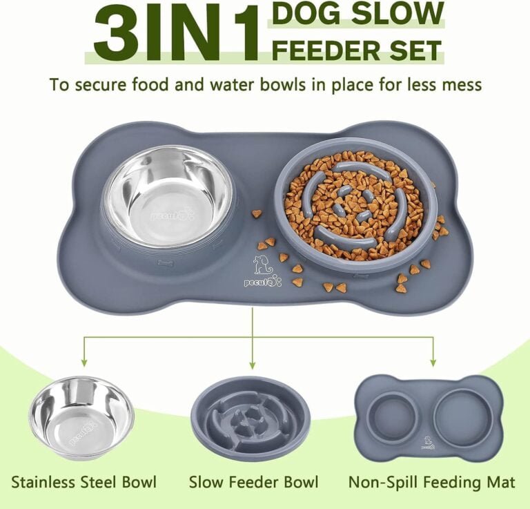 Pecute Comedero Perro Antivoracidad,Cuencos Lento para Perros Bol para Gatos Tazón Double para Mascotas Comer Lentamente 3-en-1 de Silicona e Acero Inoxidable y una Base de Silicona Antideslizante