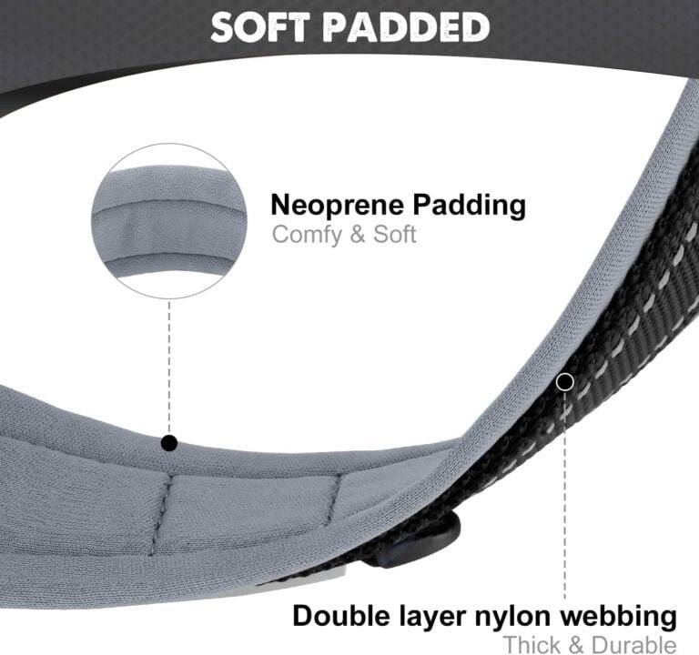 Joytale Collar Perro, Resistente Collar Perro Mediano, Reflectante Ajustable Collar Perros de Acolchado Neopreno Nylon, Negro, M