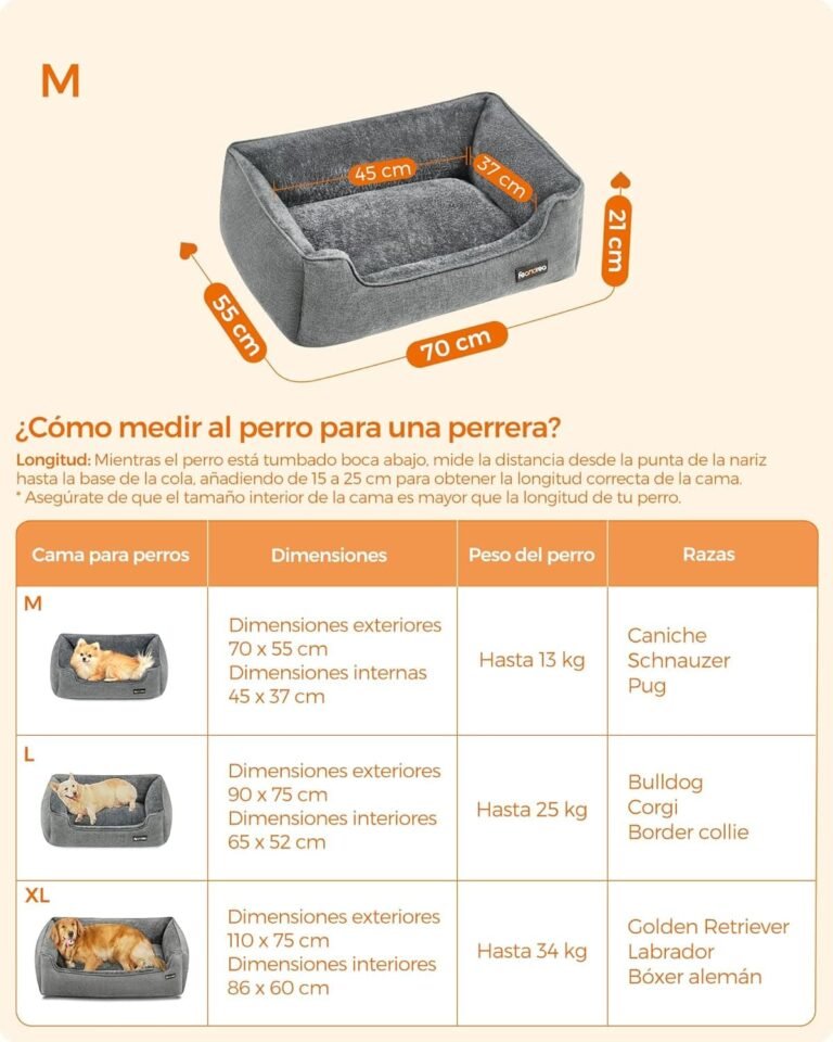 Feandrea Cama para Perros, Sofá de Lino para Mascotas, Bordes Elevados, Fondo Antideslizante, Funda Extraíble para Lavado, Tamaño M para Perros Pequeños, 70 x 55 x 21 cm, Gris Claro PGW10GG