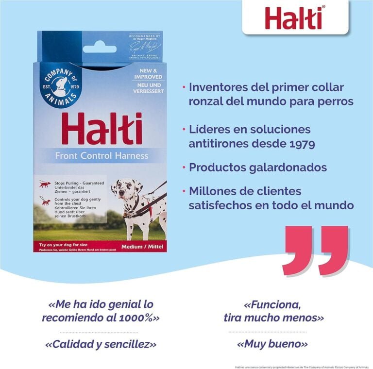 Arnés de control frontal HALTI - Para evitar que tu perro tire de la correa, Ajustable, Ligero y Fácil de Usar. Adiestramiento canino antitirones Arnés para perros medianos (Talla M)