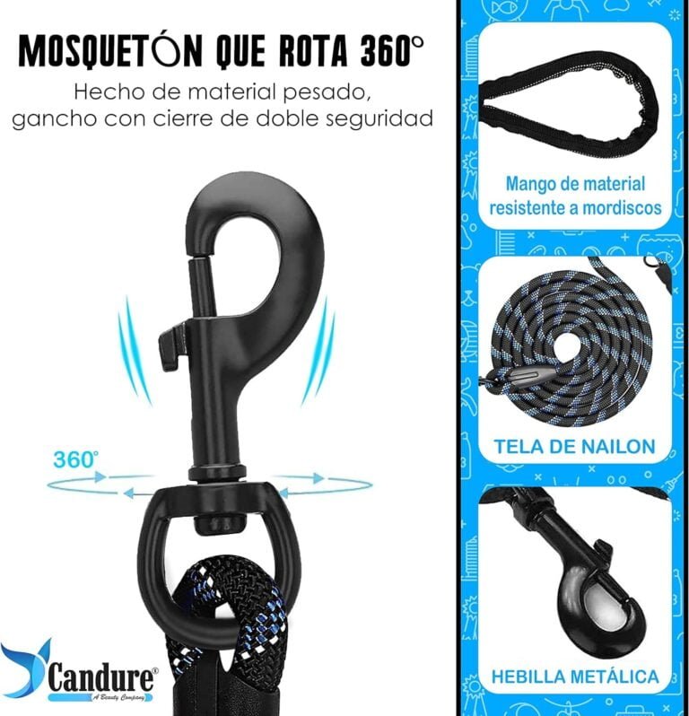 Candure Correa Perro con Mango Acolchado Suave y Nylon Sólido/Larga Reflectante Cuerda 5 ft Correas Perros Grande, Medianos y Pequeño - Adecuado para Adiestramiento,Correr y Senderismo (Negro)