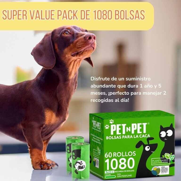 PET N PET Bolsa de basura y caca para perros Bolsas de base biológica con certificación del USDA al 38% 1080 Unidades 60 Rollos 9x13 pulgadas, sin perfume