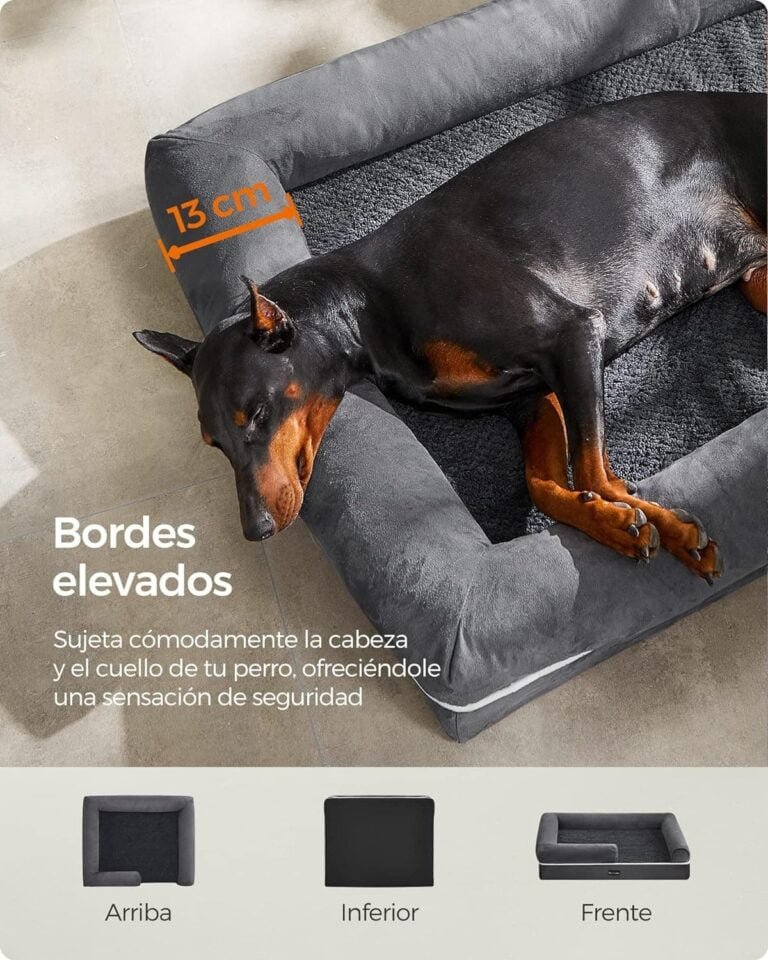 Feandrea Cama Ortopédica para Perros, Sofá, Cama para Mascotas, Acolchado Suave, Bordes Elevados, Funda Extraíble y Lavable, 120 x 85 x 20 cm, Antideslizante, Gris Osucro PGW078G01