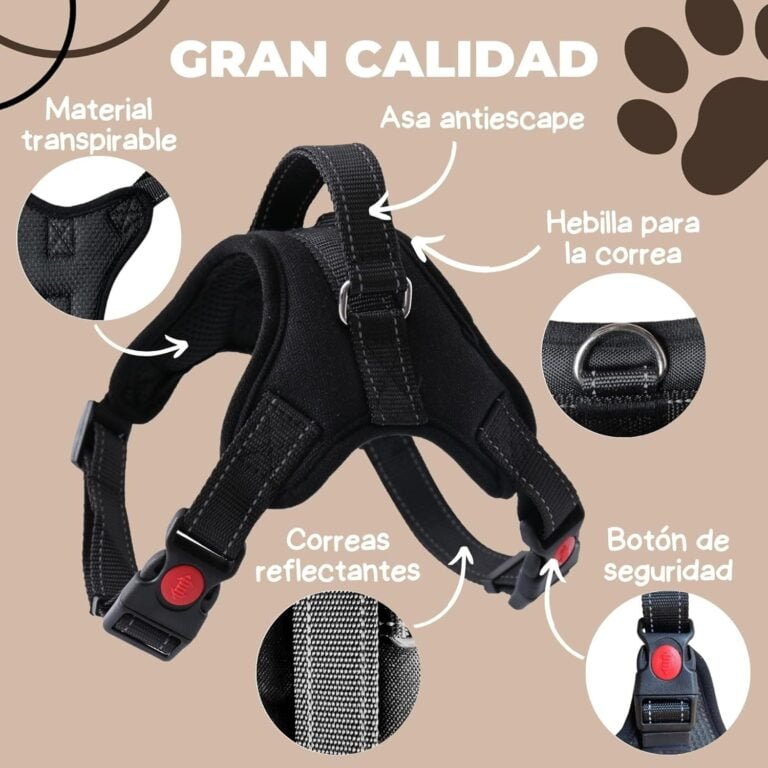 Arnés Perro Pequeño Antitirones S sin Presión con Cinturón de Seguridad para Coche. Pechera Ajustable con Asa de Agarre, Duradera, Cómoda y Ligera. Tiene Anclaje Tipo D para Correa de Paseo.