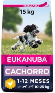 Eukanuba Alimento seco para cachorros de raza mediana, rico en pollo fresco 15 kg