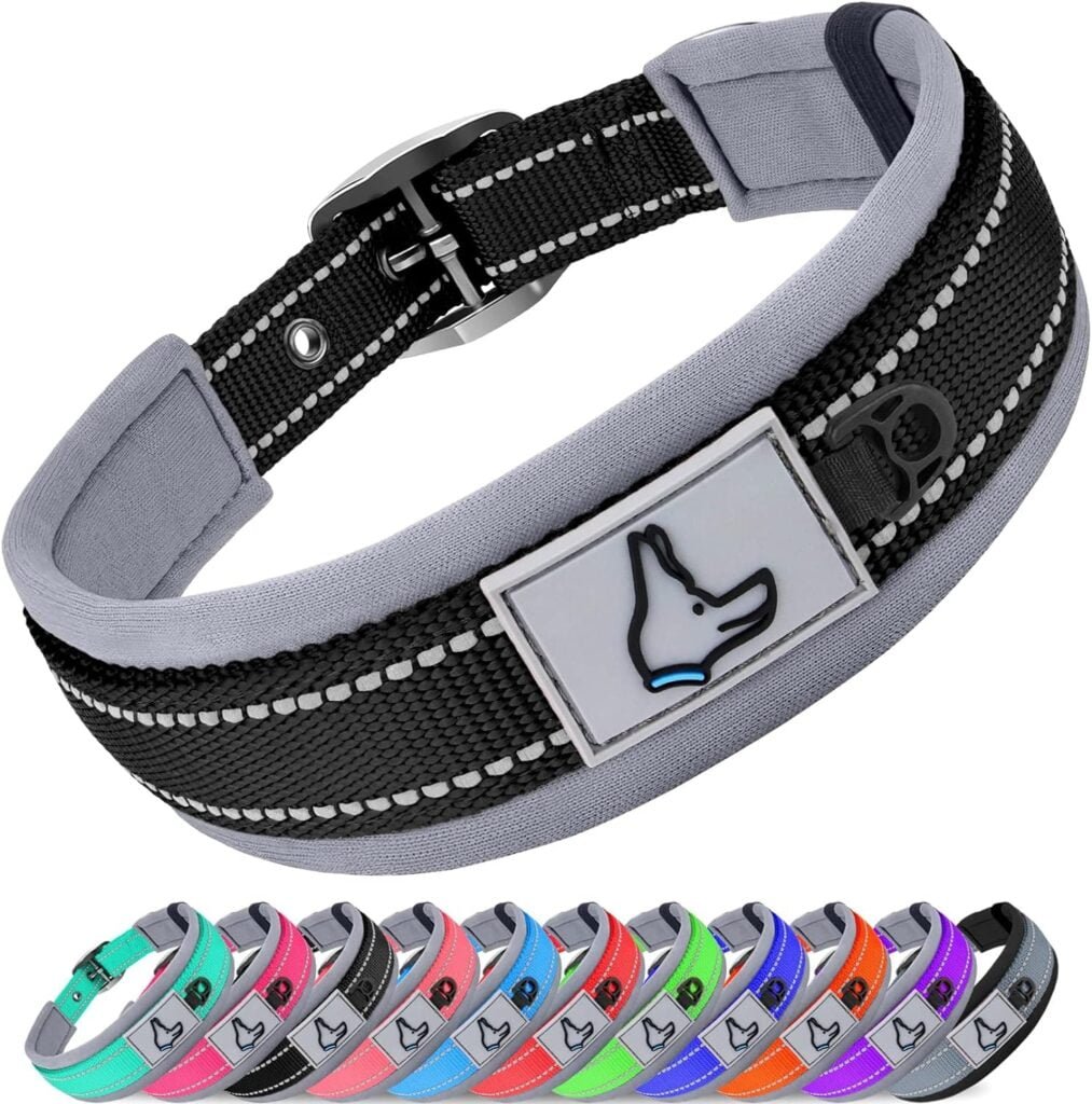 Joytale Collar Perro, Resistente Collar Perro Mediano, Reflectante Ajustable Collar Perros de Acolchado Neopreno Nylon, Negro, M