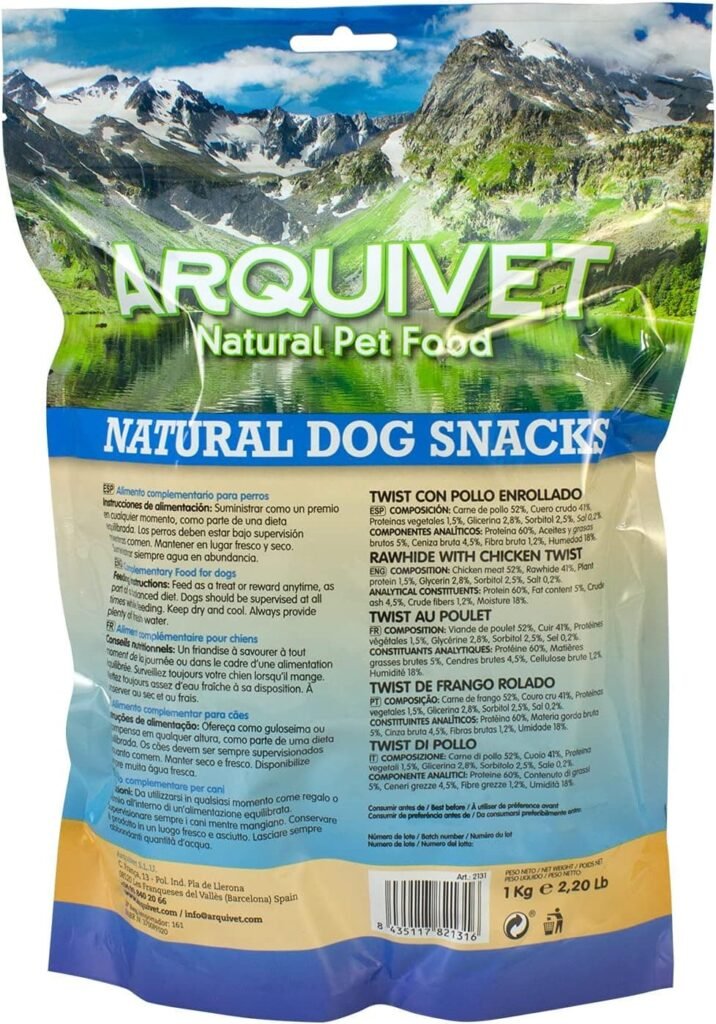 Arquivet, Twist con pollo enrollado, Snacks Naturales para perros, Chuches para perros, Golosinas para perro, Premios para tu mascota, 13 cm, 1 kg