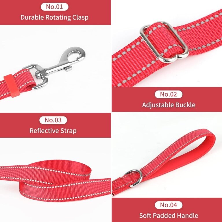 Juego de Collar y Correa para Perro, Collares Reflectantes de Neopreno Suave con Correa Ajustable de 1,8 M con Mango Acolchado y Etiqueta para Perros PequeñOs, Medianos y Grandes, Rojo-S