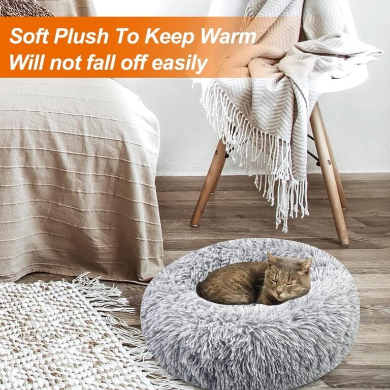 Brevanza Cama Perro CóModo Y CáLida, Felpa Camas para Gatos Invierno, Cojin Redonda Perro Antideslizante, Cojines Suave Lavable, para Gato Y Perros Medianos PequeñOs, (Diameter:50cm, Gris)