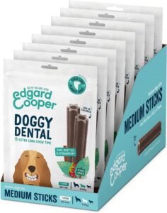 Edgard & Cooper Dental Stick para Perros Medios 56 Barritas para la Higiene Oral Premios Natural Sin Cereales 7 Sticks x 8 Menta & Freza, Higiene Dental, Bajo en Calorías, Aliento Fresco