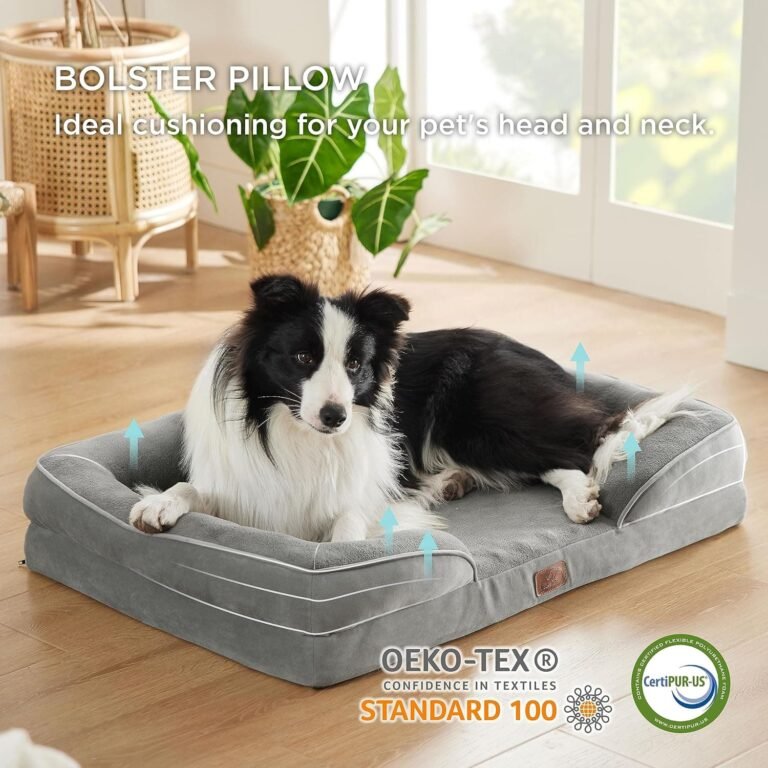 Bedsure Sofá Perro Ortopédica Grande - Cama Perro Desenfundable y Lavable, Colchon Perro con Forro Impermeable y Espuma Viscoelastica, Gris, L