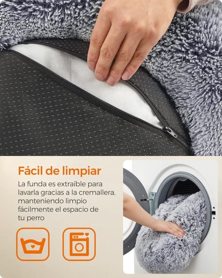 FEANDREA Cama de Perros, Cama para Mascotas, Cojín Central Extraíble y Lavable, Alfombra de Felpa Suave y Mullida, 70 cm de Diámetro, Gris Ombré PGW039G01