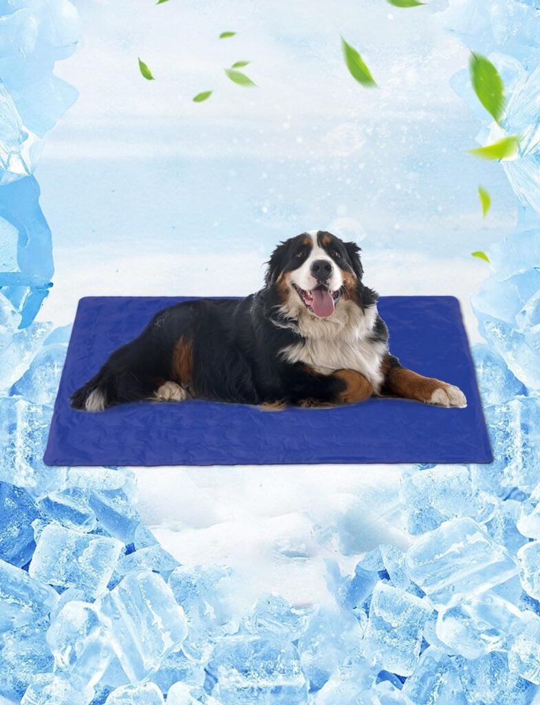 Vamcheer Alfombra Refrescante para Perro - Alfombra de enfriamiento para Mascotas, 70x120 Colchon Mascotas para Verano,Cama Perro Frio Animales Grande,Manta Refrigerante Perro, Azul Marino,XL